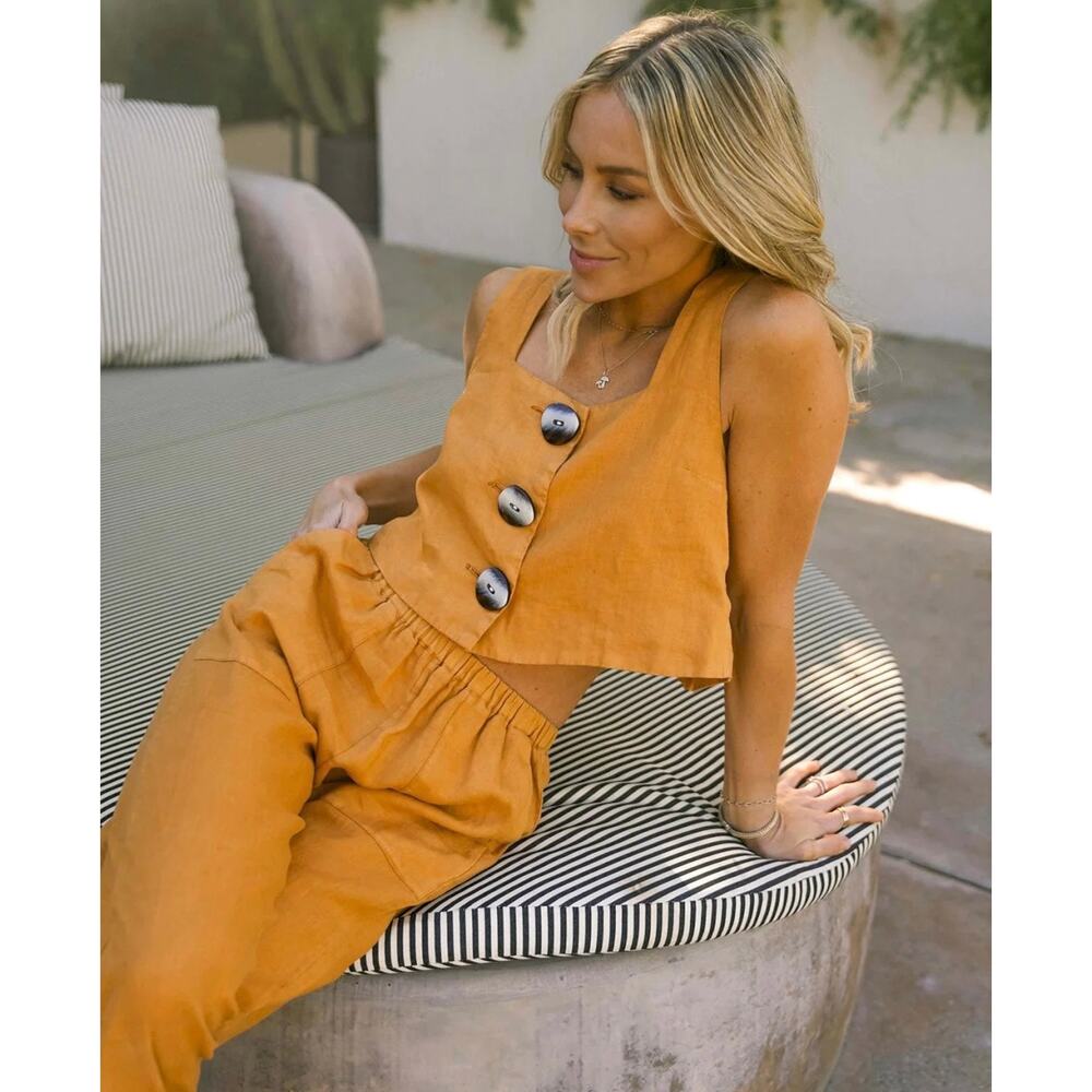 MARY LAWLESS LEE X SPLENDID Linen Top Marigold M Apron Button Front Cross back